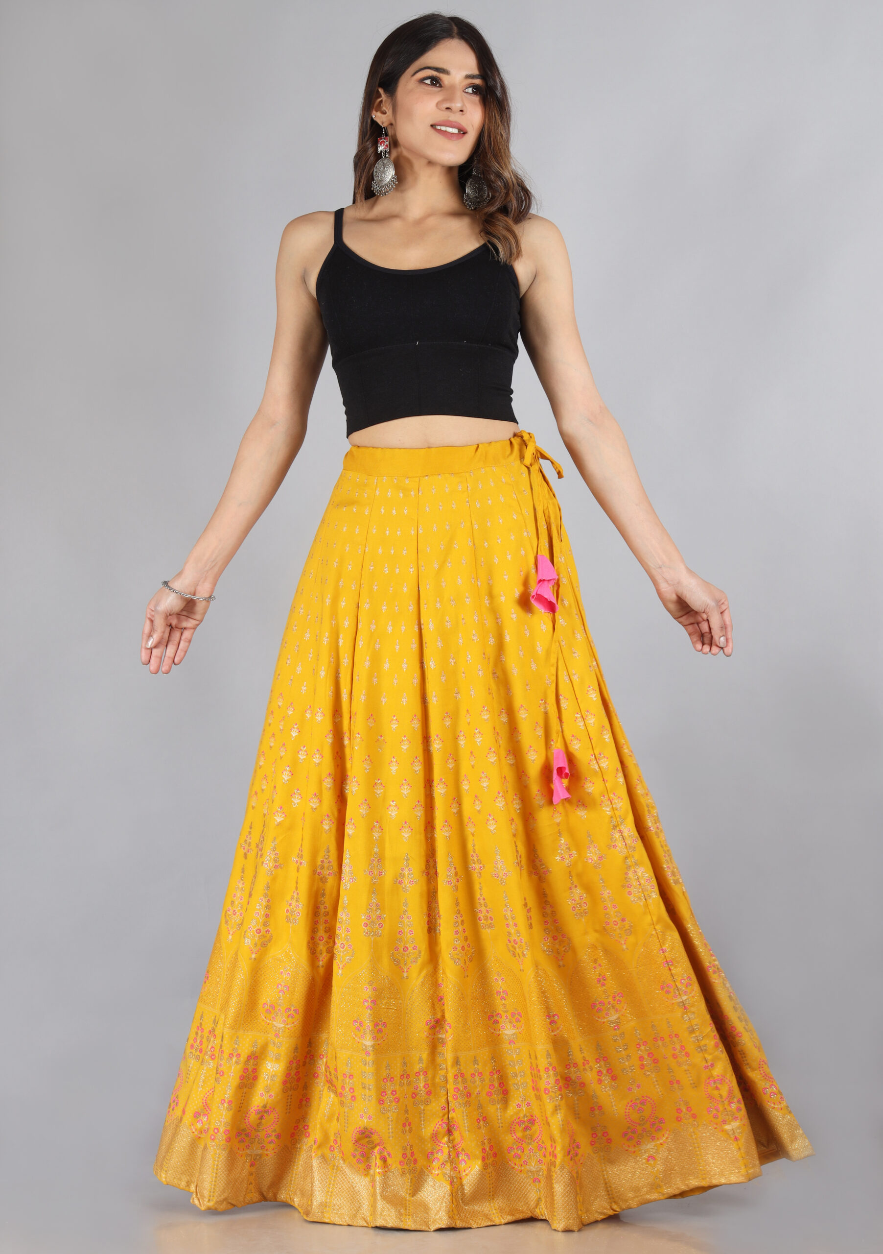Women's Orange Convertible Zipper Skirt Skirt length Long Size T.U. (from  34 to 46)
